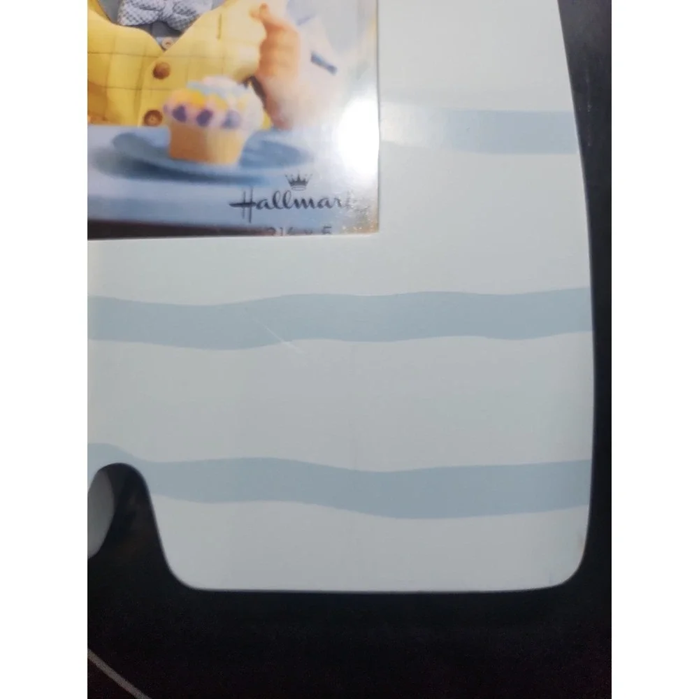 Hallmark~Baby Boy Outfit~Wooden Frame~Holds 3 1/2